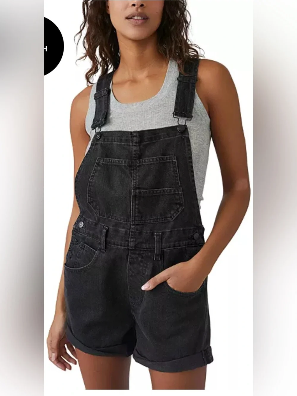 We The Free Washed Charcoal Denim Short Overalls